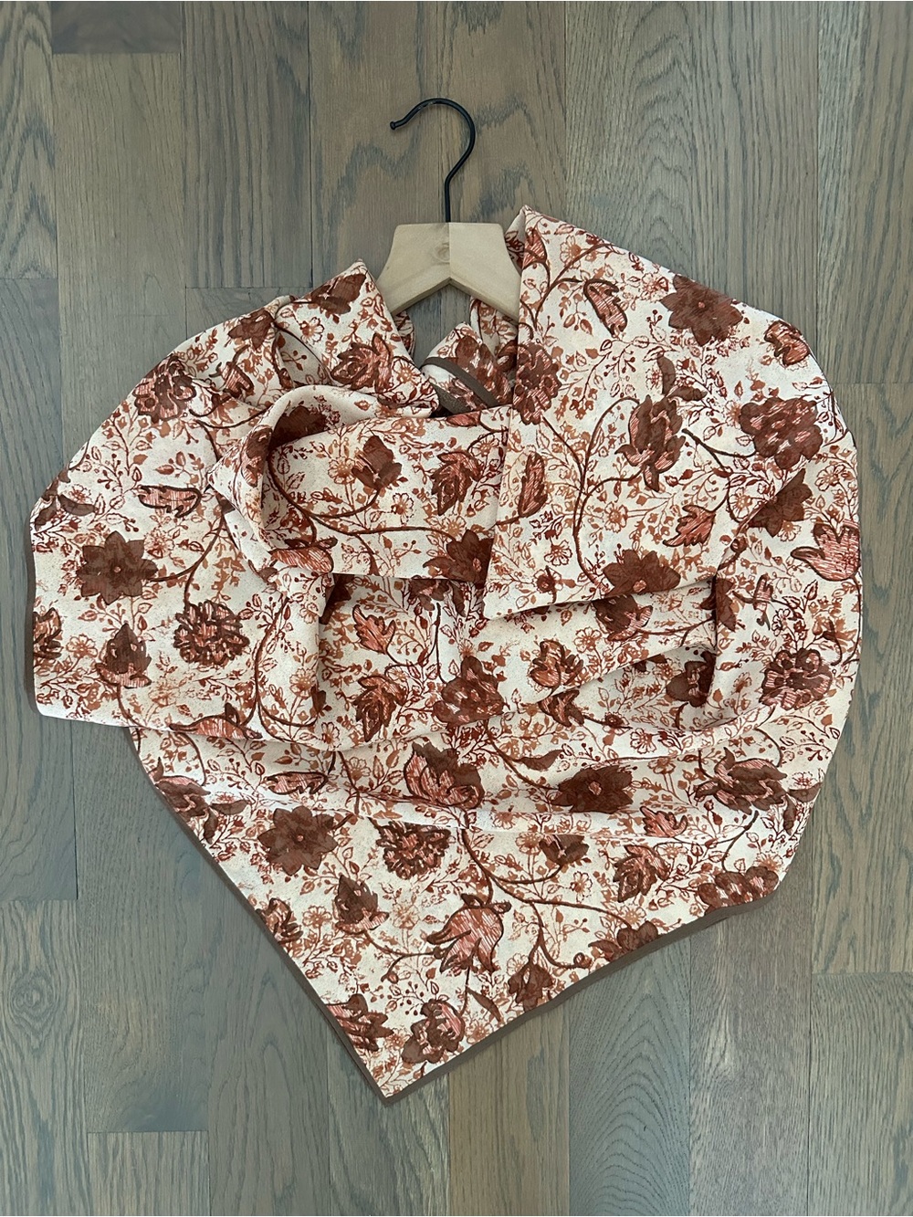 Museum Fine Arts Boston Floral Print Silk Oversized Scarf Peach, Brown, Rust 42"